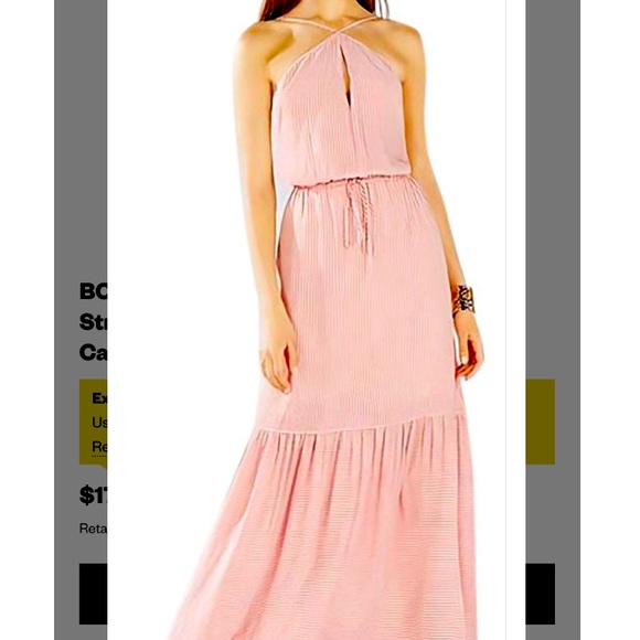 BCBG Red/White Analeigh Striped Spaghetti Halter Tiered Hem Casual Maxi Dress - Picture 5 of 5